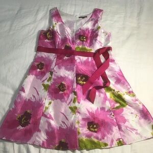 Helene Blake Pink White Green Watercolor Floral Sleeveless Dress, Size 14